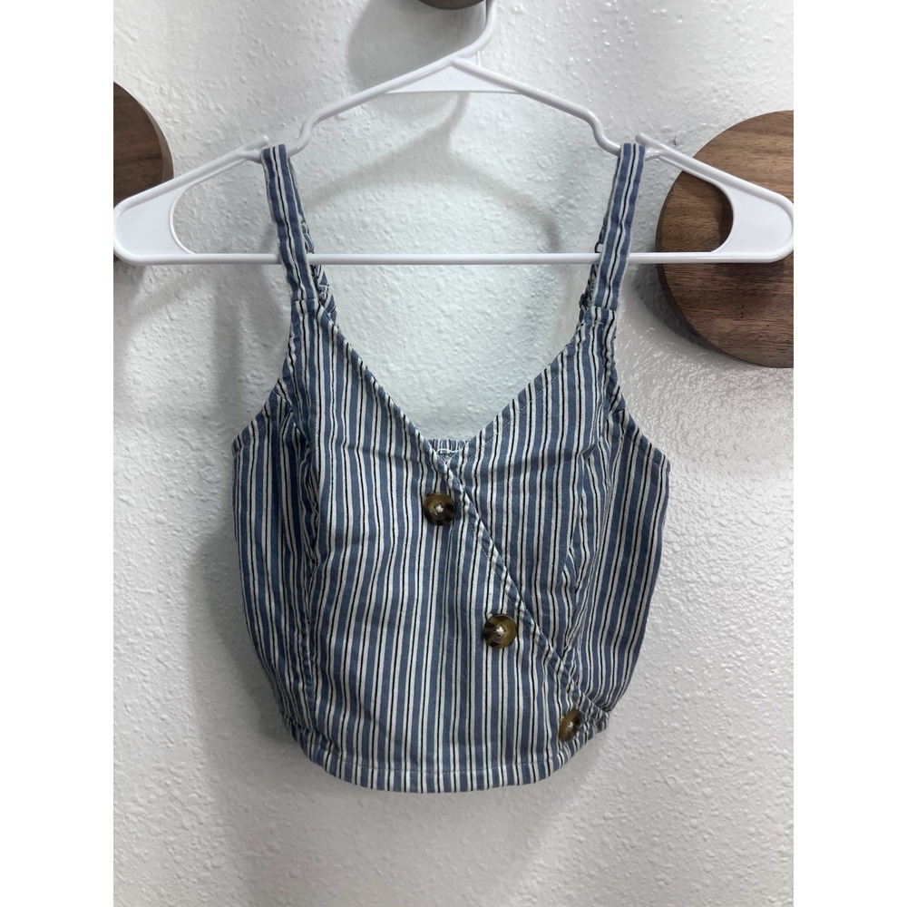 Hollister Womens XS Blue White Stripe Button Cross Over Tank Y2K Boho Festival